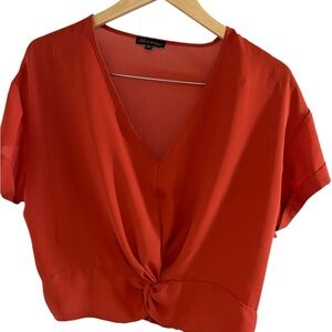 Shinestar V Neck Burnt Orange Twist Blouse Size L